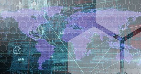Global Financial Technology Overlay on Spinning World Map - Download Free Stock Images Pikwizard.com