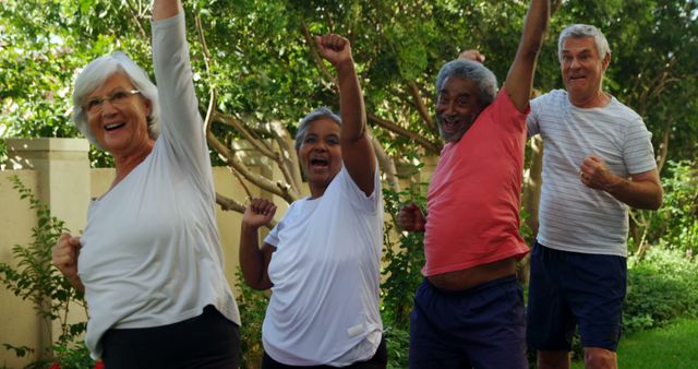 Group of Seniors Exercising Outdoors with Enthusiasm and Joy - Download Free Stock Images Pikwizard.com