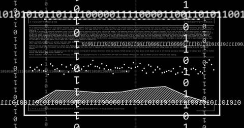 Futuristic data dashboard with floating binary digits