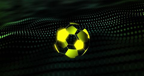 Futuristic Digital Soccer Ball Floating on Matrix Background