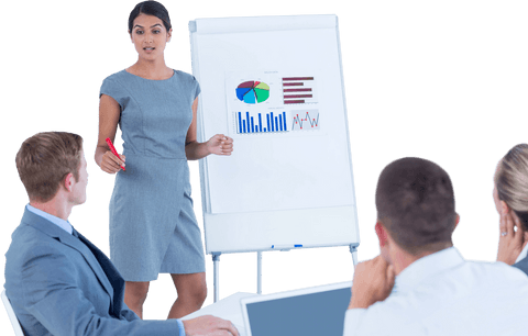 transparent businesswoman presenting charts to team - Download Free Stock Videos Pikwizard.com