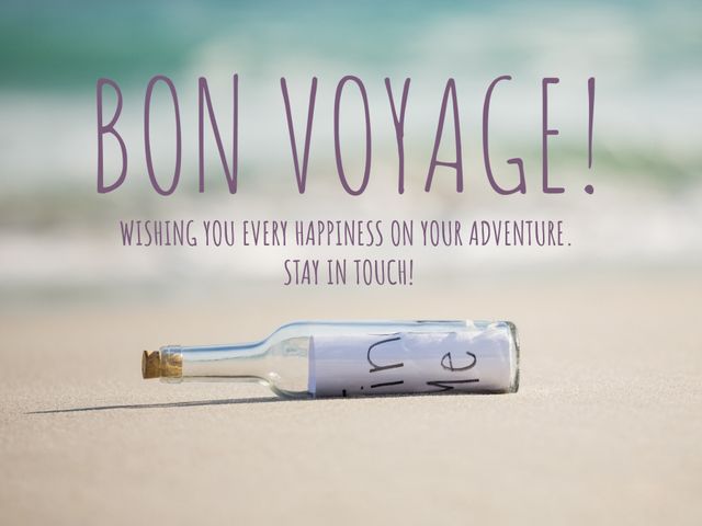 Bon Voyage Message in a Bottle on Sandy Beach - Download Free Stock Templates Pikwizard.com