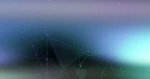 Abstract digital network glowing with teal and purple nodes and geometric lines