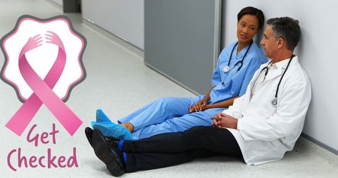 Breast cancer awareness with doctors promoting checks