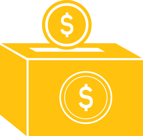 Transparent Dollar Coin Dropping into Box Donation Concept