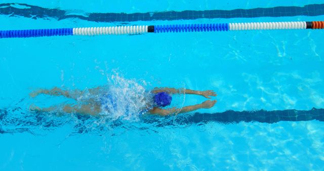 Top-Down View of Swimmer in Blue Water Pool - Download Free Stock Images Pikwizard.com