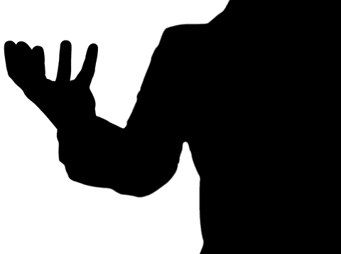 Silhouette of businessman with digital interface on transparent background