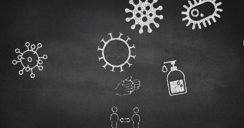 Chalkboard Art Illustrating COVID-19 Virus and Safety Measures