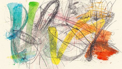 Vibrant abstract mixed media art with teal and orange accent