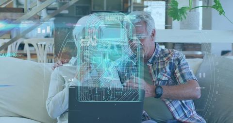 Senior Couple Concerned About Cybersecurity While Using Laptop