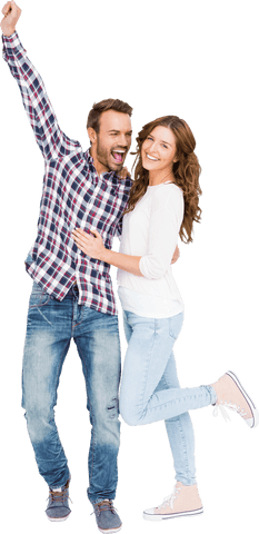 Transparent Happy Young Couple Embracing and Celebrating with Joy