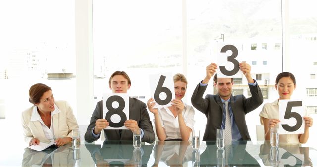 Business Team Holding Score Cards in Meeting Room - Download Free Stock Images Pikwizard.com