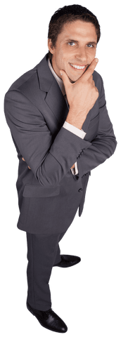 Confident Businessman Touching Chin in Transparent Background Pose