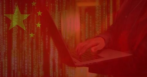 Business Person Connecting Digital Data Over Chinese Flag