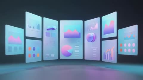 3D Floating Charts Digital Data Panels Futuristic Visualization