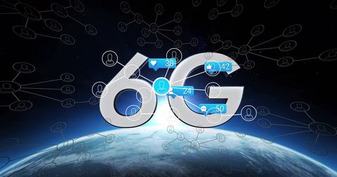 Futuristic 6g network concept with global connectivity symbols