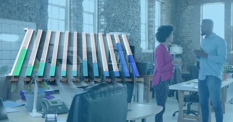 Business growth chart overlay diverse team discussion