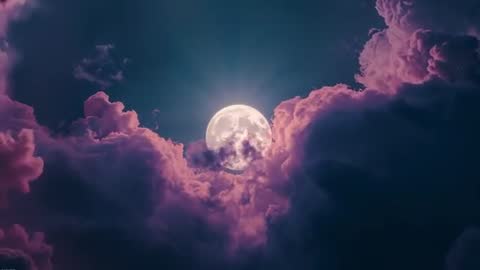 Full Moon Illuminating Magical Night Sky with Vivid Clouds