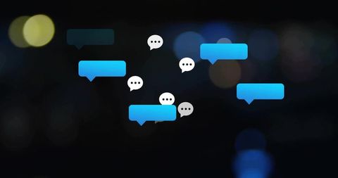 Floating Chat Bubbles Over Dark Background with Bokeh Lights