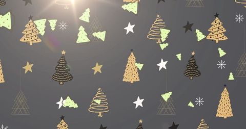 Falling Christmas Tree Icons with Holiday Decorations on Grey Background