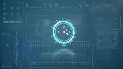 Futuristic Clock Interface with Data Overlay