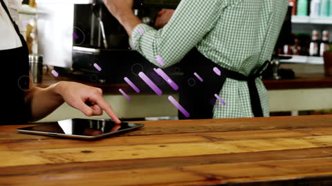 Barista Using Tablet with Digital Technology Overlay