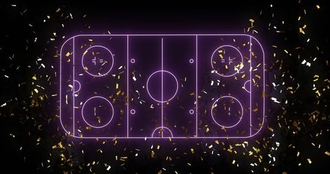 Neon Ice Hockey Rink with Celebratory Confetti