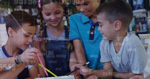 Children Using Tablets with Digital Data Overlay in Classroom - Download Free Stock Images Pikwizard.com