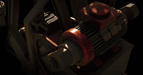 Industrial Pumpjack Mechanics Amid Dusty Landscape