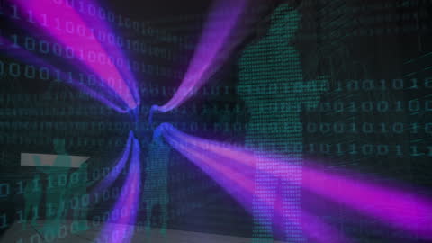 Silhouettes in Binary Code Overflow Reflecting Data Crevices