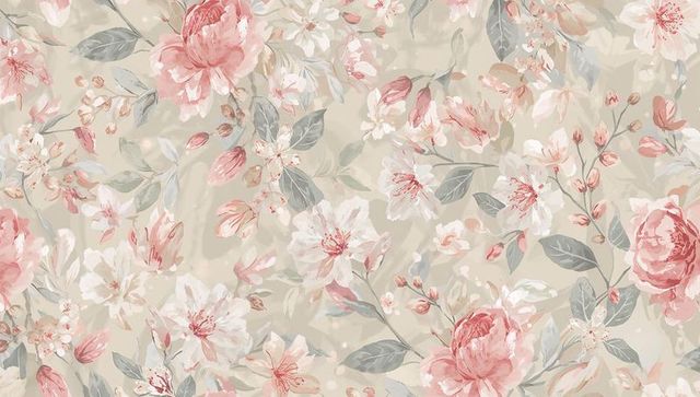 Soft watercolor peony rose floral pattern beige vintage botanical wallpaper seamless repeat