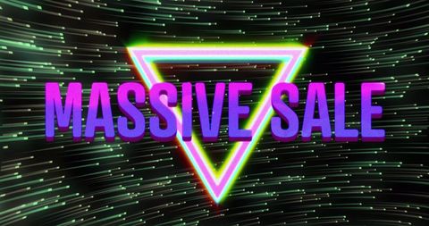 Massive sale sign with neon triangle background