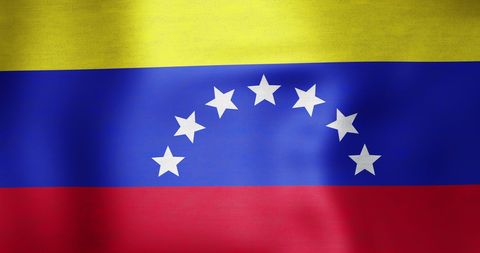 Waving National Flag of Venezuela Emblazoned with Stars