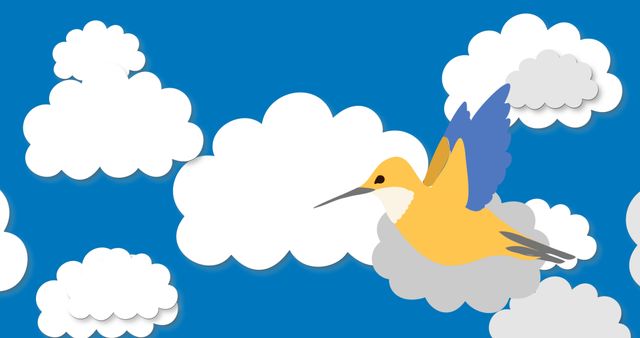 Yellow Bird Flying Amid White Clouds on Blue Sky - Download Free Stock Images Pikwizard.com