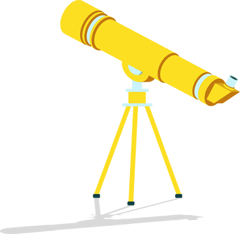 Stylized yellow telescope on transparent background for explorers