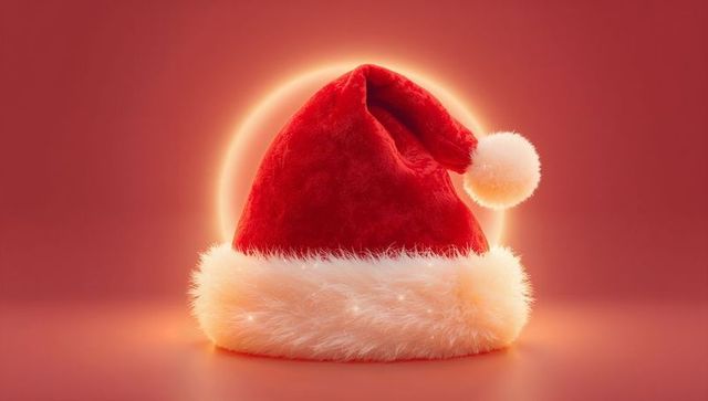 Glowing Santa Hat Radiating Warm Holiday Glow on Plush Fur Brim