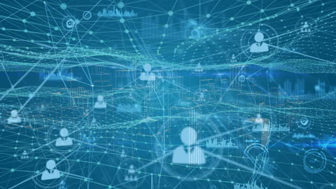 Digital Network Connections with Icons and Data Visualization