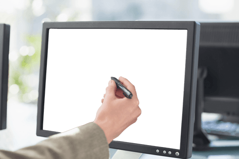 Transparent Office Display with Hand Holding Stylus Gesture - Download Free Stock Videos Pikwizard.com