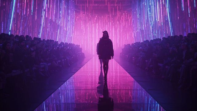 Futuristic Fashion Show Silhouette on Illuminated Runway