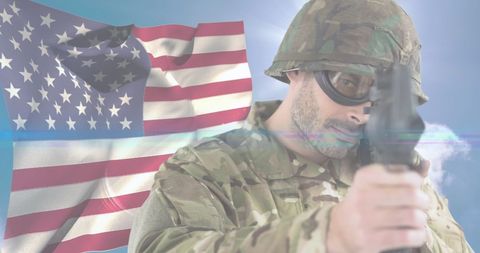 Caucasian Male Soldier with US Flag Composite