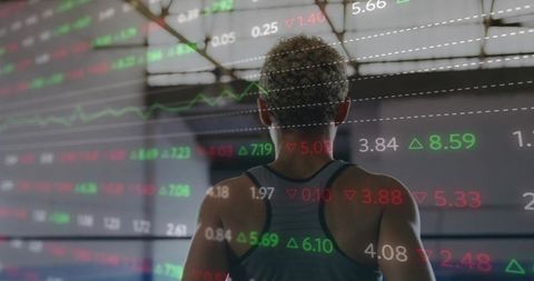 Athlete Shadowboxing with Economic Data Overlay Concept