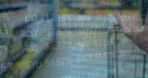Financial Data Overlay on Shopping Trolley Reflecting Market Trends