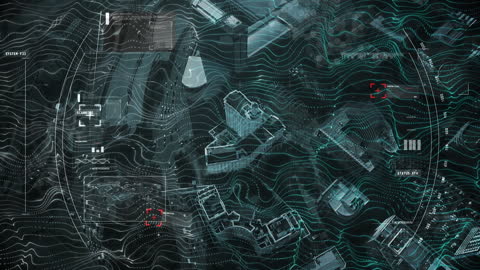 Futuristic Cityscape and Data Interface Animation