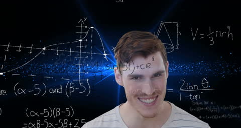 Man Amidst Scientific and Mathematical Formulas