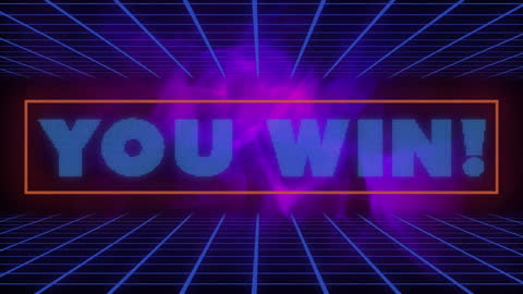 Retro 'You Win' Video Game Scene with Glowing Grid