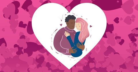Romantic Embrace Inside Heart Icon Scatter Pink Background - Download Free Stock Images Pikwizard.com