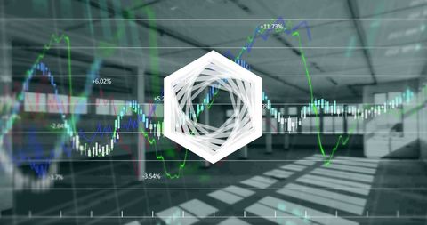 hexagonal design overlaid on stock market visualization - Download Free Stock Images Pikwizard.com