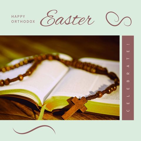 Orthodox easter rosary on open bible with celebration theme
