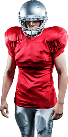 Confident american football player in red uniform isolated transparent