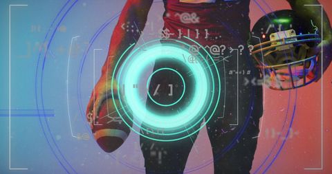 Digital Interface Overlay on African American Football Player